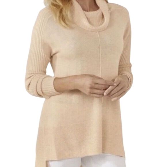 Soft Surroundings Cream Cashmere Wool Blend Cowl Neck Sweater - Picture 1 of 6
